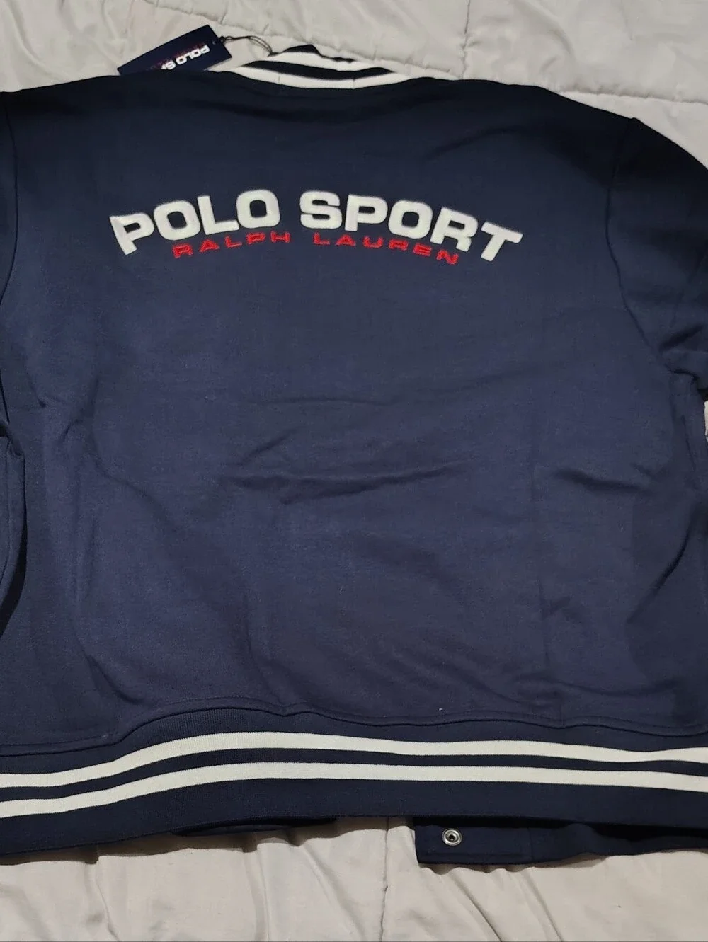 Polo Sport Ralph Lauren Varsity Snap Jacket Navy Large USA Flag Logo NWT